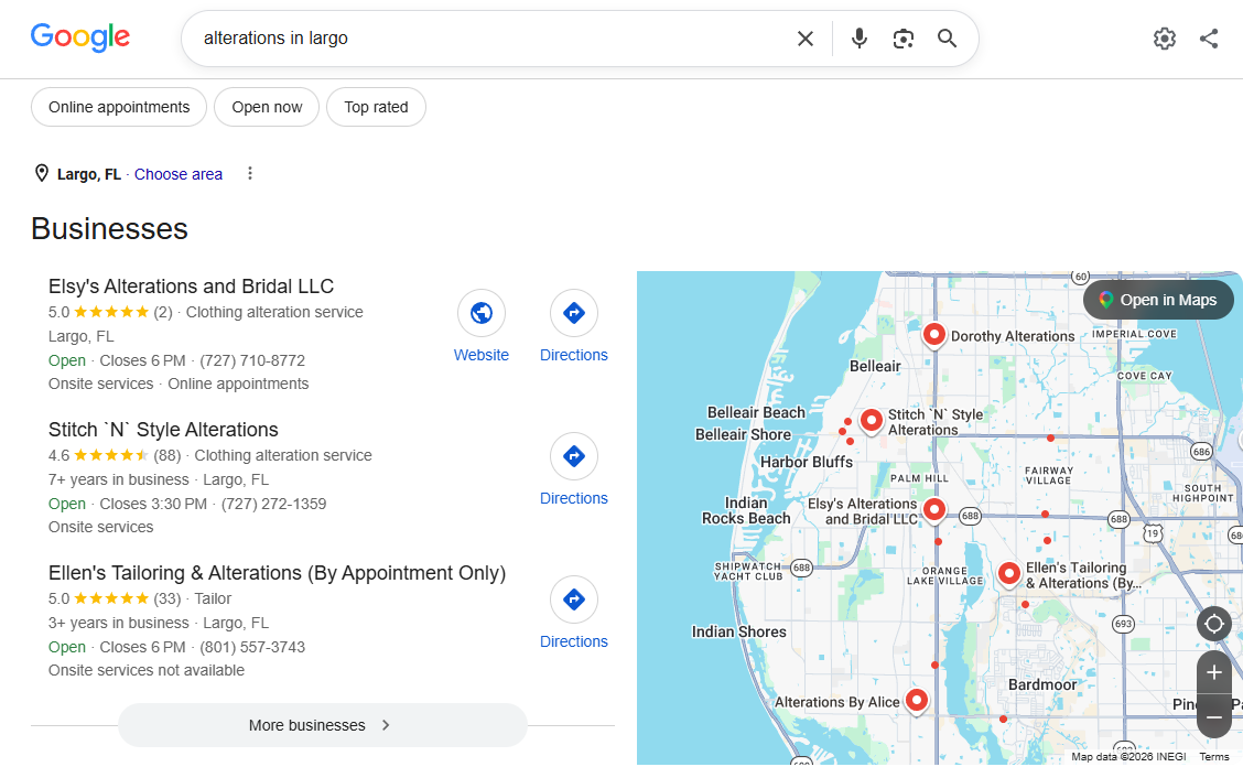 Studio Elsy's Google local search visibility report