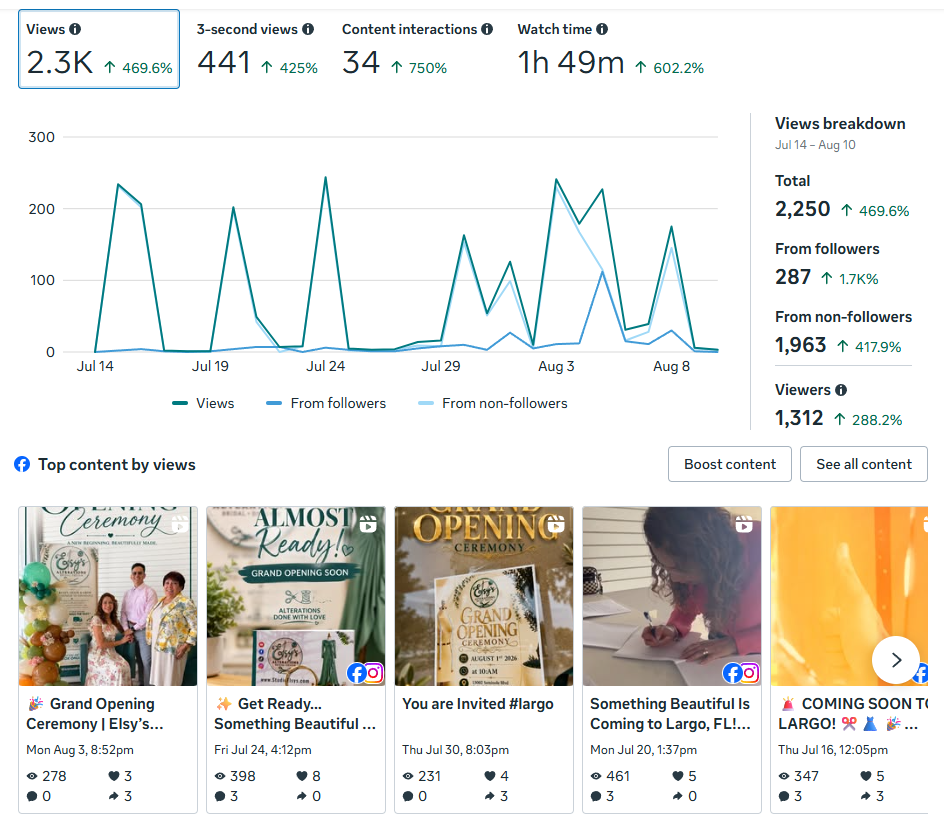 Studio Elsy's social media marketing performance results