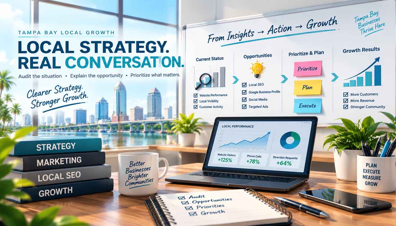SMG Creativos local SEO strategy conversation with a Tampa Bay business owner
