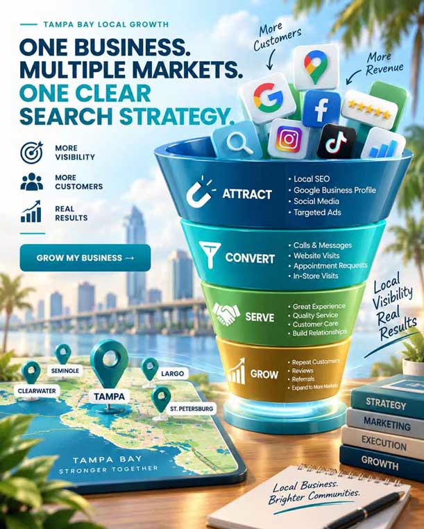 SMG Creativos strategy showing one business reaching multiple local markets through search, digital marketing and customer intent